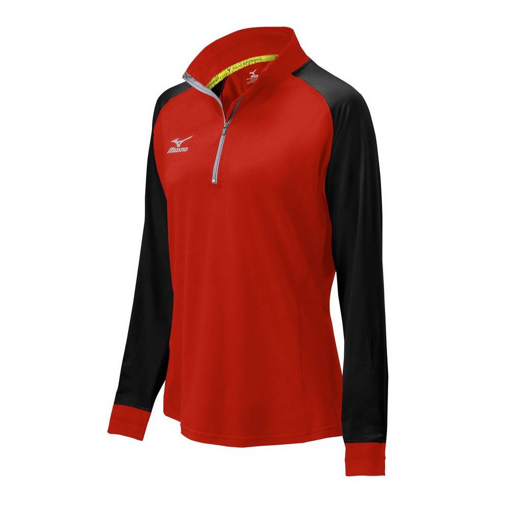 Womens Mizuno Elite 9 Prime 1/2 Zip Jacket Red/Black Philippines (LJDKVB316)